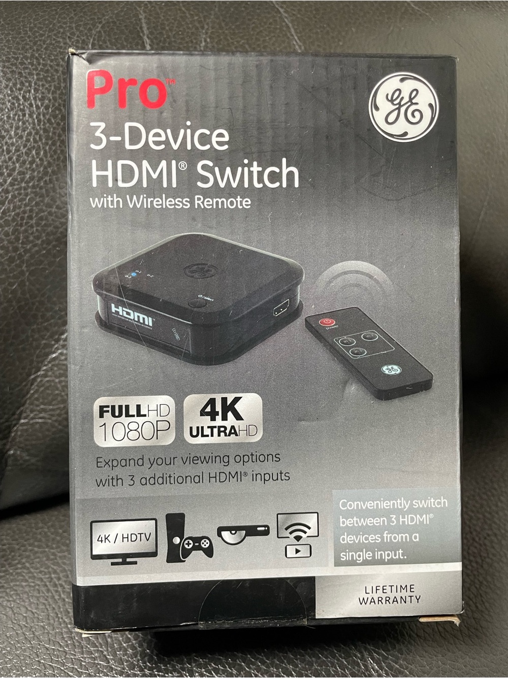 GE Pro HDMI Switch 3-Device Wireless Remote 4K Ultra HD HDMI MPN 31046